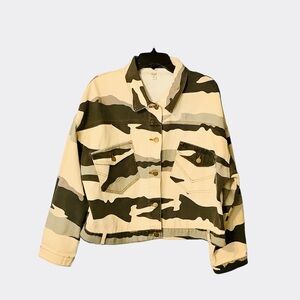 Easel Denim Camo Boxy Jacket Medium Black Gray Beige Cotton